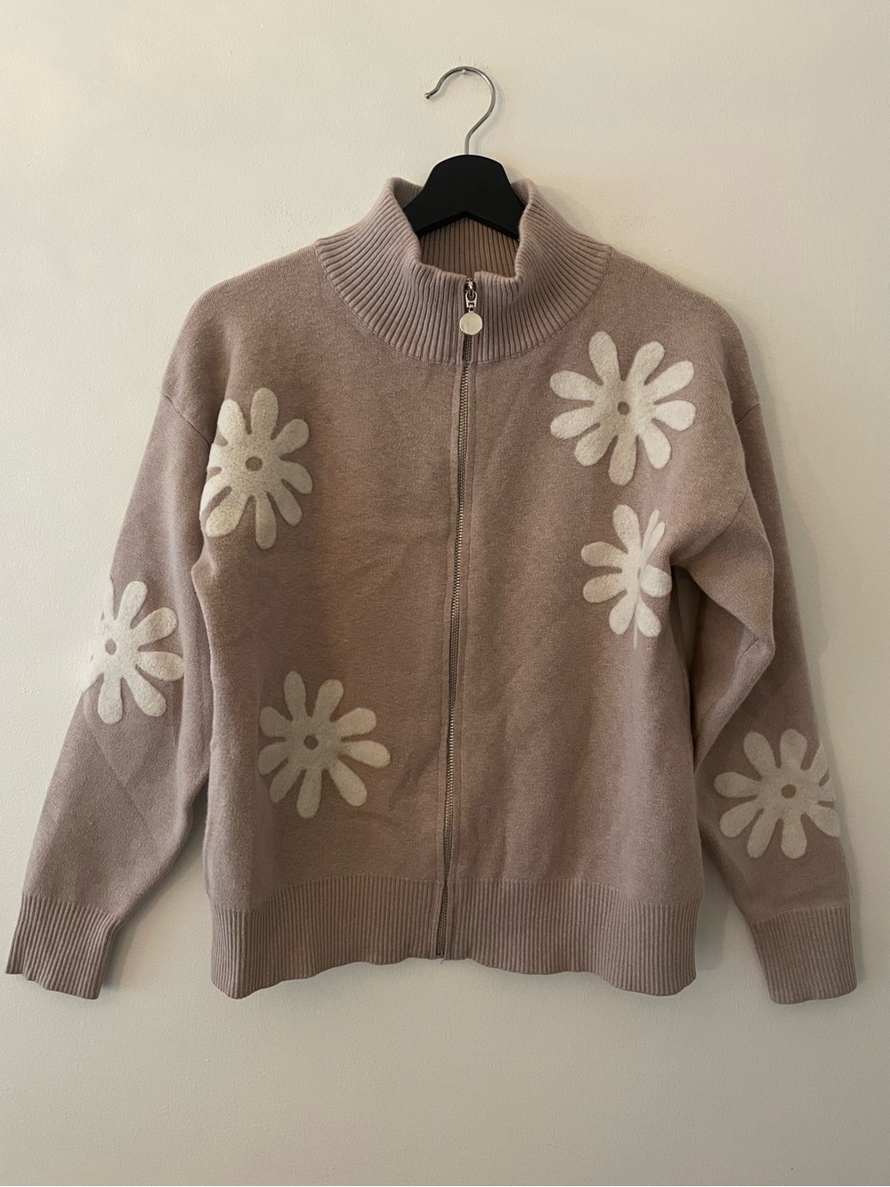 Sioni Flower Detail Zip Up Sweater